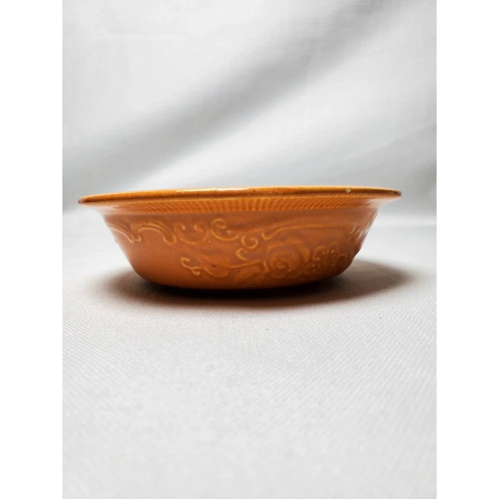 Vintage Homer Laughlin Oven Serve Bowl Orange Embossed Scroll 6